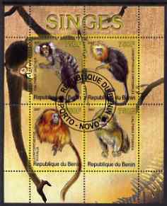 Benin 2007 Primates perf sheetlet containing 4 values fine cto used, stamps on , stamps on  stamps on animals, stamps on  stamps on apes