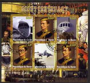 Benin 2007 Scout Centenary & Concorde perf sheetlet containing 6 values fine cto used, stamps on scouts, stamps on aviation, stamps on concorde