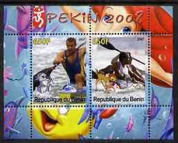 Benin 2007 Beijing Olympic Games #05 - Rowing (2) perf s/sheet containing 2 values (Disney characters in background) unmounted mint, stamps on , stamps on  stamps on sport, stamps on  stamps on olympics, stamps on  stamps on rowing, stamps on  stamps on disney