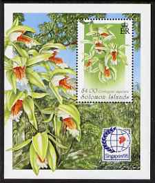 Solomon Islands 2001 Orchids perf m/sheet (with Singapore 95 Stamp Exhibition imprint) unmounted mint, SG MS841, stamps on stamp exhibitions, stamps on orchids, stamps on flowers, stamps on 