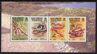 Solomon Islands 2001 Chinese New Year - Year of the Snake perf sheetlet containing 4 values unmounted mint, SG MS995, stamps on snakes, stamps on reptiles, stamps on lunar, stamps on lunar new year