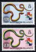 Solomon Islands 2001 Hong Kong Stamp Exhibition - Snakes perf set of 2 unmounted mint, SG 988-89, stamps on stamp exhibitions, stamps on snakes, stamps on reptiles