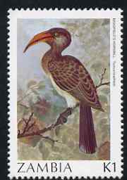 Zambia 1987 Birds - 1k Hornbill unmounted mint, SG 491, stamps on , stamps on  stamps on birds, stamps on  stamps on herons