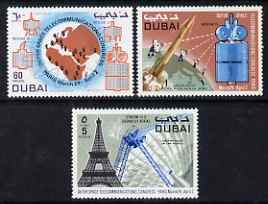 Dubai 1971 Outer Space Telecommunications Congress perf set of 3 unmounted mint, SG 374-76*, stamps on communications    monuments   space    civil engineering