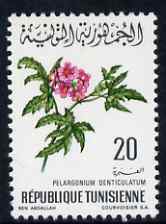 Tunisia 1968 Geranium 20m unmounted mint, SG 668, stamps on , stamps on  stamps on flowers, stamps on  stamps on 