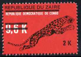 Zaire 1977 Surcharged 2k on 9.6k Leopard unmounted mint, SG 895