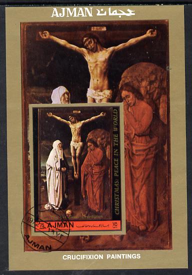 Ajman 1972 Crucifixion (Painting by Van der Goes) perf m/sheet cto used , stamps on , stamps on  stamps on arts    easter