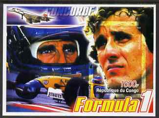 Congo 2005 Formula 1 - Alain Prost imperf souvenir sheet unmounted mint, stamps on , stamps on  stamps on cars, stamps on  stamps on ferrari, stamps on  stamps on  f1 , stamps on  stamps on racing cars, stamps on  stamps on personalities, stamps on  stamps on concorde