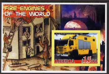 Liberia 2005 Fire Engines of the World #03 imperf s/sheet unmounted mint, stamps on fire