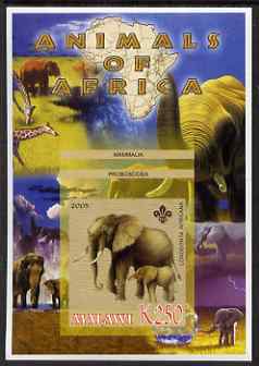 Malawi 2005 Animals of Africa - Elephants imperf m/sheet with Scout Logo and Giraffe in background, unmounted mint, stamps on , stamps on  stamps on scouts, stamps on  stamps on animals, stamps on  stamps on elephants, stamps on  stamps on giraffes