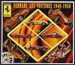 Haiti 2006 Ferrari Cars 1940-1950 imperf sheetlet containing 4 diamond shaped values unmounted mint, stamps on , stamps on  stamps on cars, stamps on  stamps on ferrari, stamps on  stamps on racing cars, stamps on  stamps on 