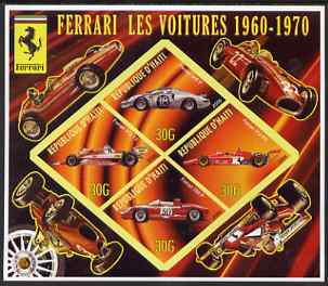 Haiti 2006 Ferrari Cars 1960-1970 imperf sheetlet containing 4 diamond shaped values unmounted mint, stamps on cars, stamps on ferrari, stamps on racing cars, stamps on  f1 , stamps on formula 1