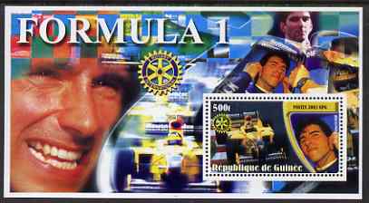 Guinea - Conakry 2003 Formula 1 perf s/sheet #3 containing 1 value (Damon Hill) with Rotary logo unmounted mint, stamps on , stamps on  stamps on personalities, stamps on  stamps on  f1 , stamps on  stamps on formula 1, stamps on  stamps on racing cars, stamps on  stamps on cars, stamps on  stamps on rotary