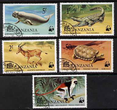 Tanzania 1977 WWF Endangered Species set of 5 fine cds used, SG 212-16*, stamps on , stamps on  stamps on animals     wwf    reptiles, stamps on  stamps on  wwf , stamps on  stamps on 