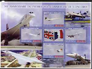 Madagascar 2006 30th Anniversary of Concorde #1 large perf sheetlet containing 4 values plus label, unmounted mint, stamps on aviation, stamps on concorde, stamps on flags