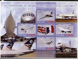 Madagascar 2006 30th Anniversary of Concorde #2 large perf sheetlet containing 4 values plus label, unmounted mint, stamps on , stamps on  stamps on aviation, stamps on  stamps on concorde, stamps on  stamps on flags