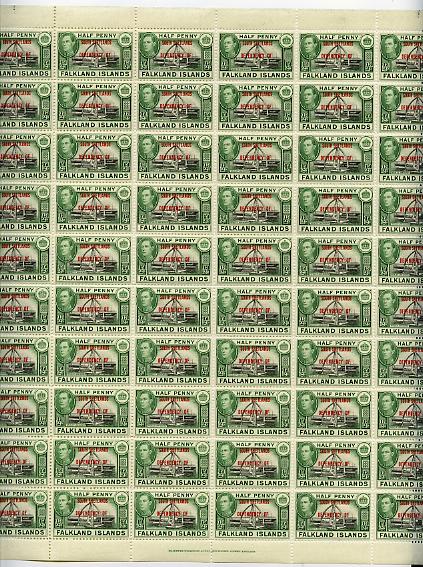 Falkland Islands Dependencies - South Shetlands 1944 KG6 1/2d black & green complete folded sheet of 60 unmounted mint SG D1, stamps on , stamps on  stamps on , stamps on  stamps on  kg6 , stamps on  stamps on whales