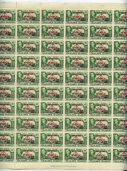 Falkland Islands Dependencies - South Shetlands 1944 KG6 1/2d black & green complete folded sheet of 60 unmounted mint SG D1, stamps on , stamps on  kg6 , stamps on whales