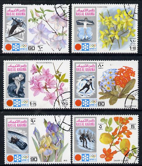 Ras Al Khaima 1972 Winter Olympics (Flowers) perf set of 6 cto used (Mi 607-12A) , stamps on , stamps on  stamps on flowers  sport      olympics