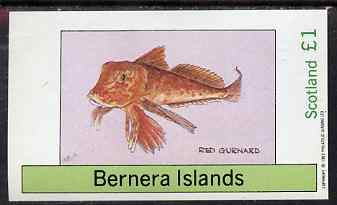 Bernera 1983 Fish (Gurnard) imperf souvenir sheet (£1 value) unmounted mint, stamps on fish, stamps on marine life