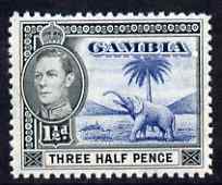 Gambia 1938-46 KG6 Elephant & Palm 1.5d blue & black unmounted mint, SG 152c, stamps on , stamps on  stamps on elephants, stamps on  stamps on animals, stamps on  stamps on  kg6 , stamps on  stamps on trees