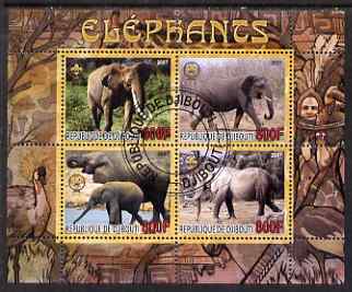 Djibouti 2007 Elephants perf sheetlet containing 4 values fine cto used , stamps on , stamps on  stamps on animals, stamps on  stamps on elephant, stamps on  stamps on elephants