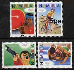 Namibia 2004 Athens Olympic Games perf set of 4 with part SPECIMEN overprint (opt goes across 2 stamps) unmounted mint, as SG 978-81, stamps on , stamps on  stamps on olympics, stamps on  stamps on bicycles, stamps on  stamps on wrestling, stamps on  stamps on boxing, stamps on  stamps on shooting