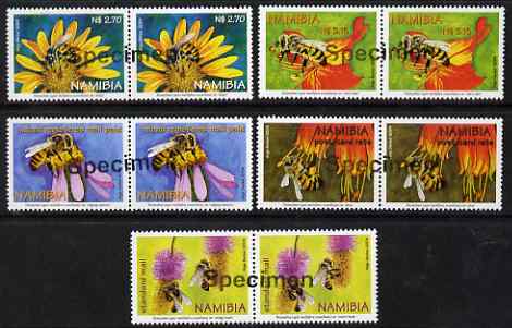 Namibia 2004 Honey Bees perf set of 5 in pairs overprinted SPECIMEN (opt goes across 2 stamps) unmounted mint, as SG 959-63, stamps on , stamps on  stamps on insects, stamps on  stamps on bees, stamps on  stamps on honey