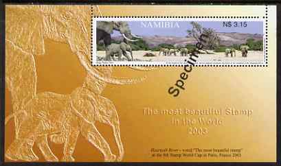 Namibia 2003 Stamp Design Award Winner perf m/sheet (Elephants) overprinted SPECIMEN, unmounted mint as SG MS953, stamps on , stamps on  stamps on animals, stamps on  stamps on elephant, stamps on  stamps on elephants