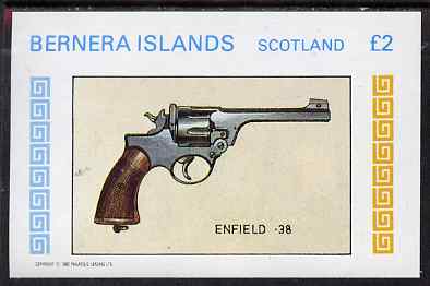 Bernera 1982 Pistols (Enfield .38) imperf deluxe sheet (£2 value) unmounted mint, stamps on militaria, stamps on sidearms