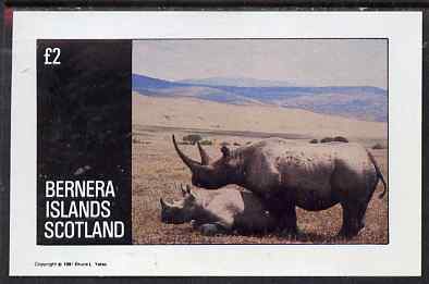 Bernera 1981 Rhino imperf deluxe sheet (£2 value) unmounted mint, stamps on animals, stamps on rhinos