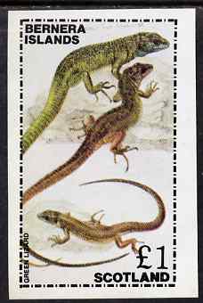 Bernera 1981 Green Lizard imperf souvenir sheet (£1 value) unmounted mint, stamps on animals, stamps on reptiles