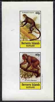 Bernera 1983 Primates (Guenon & Macaque) imperf set of 2 values unmounted mint, stamps on animals, stamps on apes