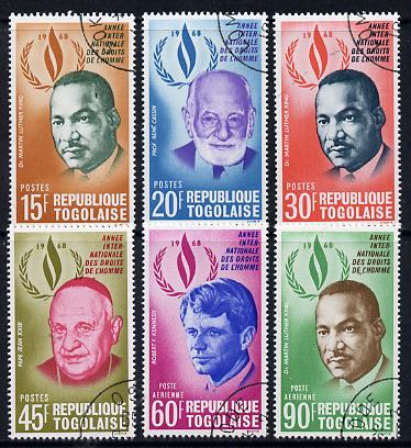 Togo 1969 Human Rights set of 6 cto used, SG 628-33, stamps on , stamps on  stamps on human-rights, stamps on  stamps on personalities, stamps on  stamps on kennedy, stamps on  stamps on martin luther king, stamps on  stamps on 