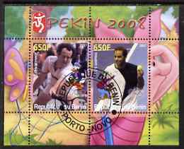 Benin 2007 Beijing Olympic Games #15 - Tennis (4) perf s/sheet containing 2 values (McEnroe & Sampras with Disney characters in background) fine cto used, stamps on sport, stamps on olympics, stamps on disney, stamps on tennis