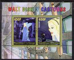 Congo 2007 Walt Disney Cartoons perf s/sheet #06 containing 2 values fine cto used, stamps on films, stamps on cinema, stamps on movies, stamps on disney, stamps on 