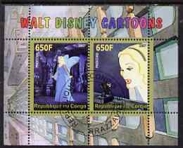 Congo 2007 Walt Disney Cartoons perf s/sheet #06 containing 2 values fine cto used, stamps on , stamps on  stamps on films, stamps on  stamps on cinema, stamps on  stamps on movies, stamps on  stamps on disney, stamps on  stamps on 