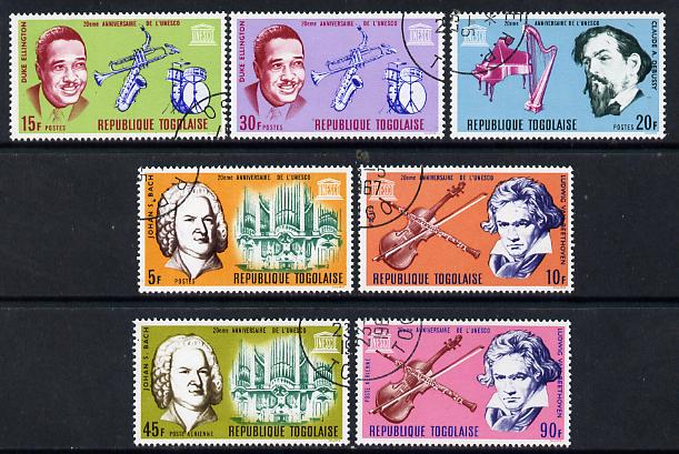 Togo 1967 UNESCO (Musical Instruments & Musicians) set of 7 cto used, SG 517-23, stamps on , stamps on  stamps on music  unesco      united-nations    harps, stamps on  stamps on musical instruments