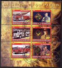 Djibouti 2007 Scouts & Fire Engines #3 perf sheetlet containing 6 values fine cto used , stamps on fire, stamps on scouts