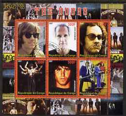 Congo 2007 The Doors (pop group) perf sheetlet containing 6 values fine cto used, stamps on , stamps on  stamps on personalities, stamps on  stamps on music, stamps on  stamps on pops, stamps on  stamps on rock, stamps on  stamps on doors