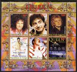 Congo 2007 Queen (pop group) perf sheetlet containing 6 values fine cto used, stamps on , stamps on  stamps on personalities, stamps on  stamps on music, stamps on  stamps on pops, stamps on  stamps on rock, stamps on  stamps on queen