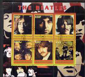 Congo 2007 The Beatles perf sheetlet #2 containing 6 values fine cto used, stamps on personalities, stamps on music, stamps on pops, stamps on rock, stamps on beatles