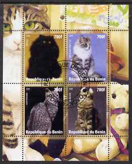 Benin 2008 Domestic Cats #1 perf sheetlet containing 4 values fine cto used, stamps on cats