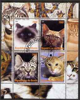 Benin 2008 Domestic Cats #2 perf sheetlet containing 4 values fine cto used, stamps on , stamps on  stamps on cats