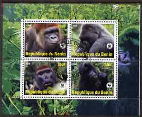 Benin 2008 WWF - Gorillas perf sheetlet containing 4 values fine cto used, stamps on , stamps on  stamps on animals, stamps on  stamps on  wwf , stamps on  stamps on gorillas, stamps on  stamps on apes