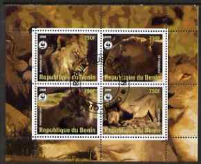 Benin 2008 WWF - Lions perf sheetlet containing 4 values fine cto used, stamps on animals, stamps on  wwf , stamps on cats, stamps on lions