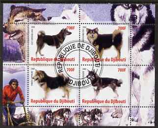 Djibouti 2008 Dogs #1 perf sheetlet containing 4 values fine cto used, stamps on , stamps on  stamps on dogs