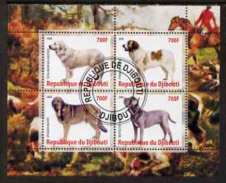 Djibouti 2008 Dogs #2 perf sheetlet containing 4 values fine cto used, stamps on , stamps on  stamps on dogs