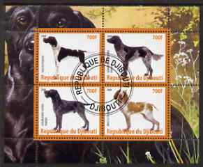 Djibouti 2008 Dogs #3 perf sheetlet containing 4 values fine cto used, stamps on , stamps on  stamps on dogs