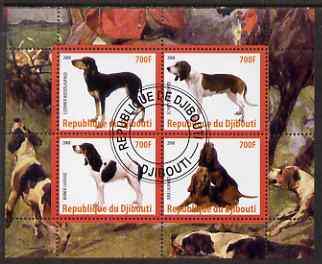 Djibouti 2008 Dogs #4 perf sheetlet containing 4 values fine cto used, stamps on dogs